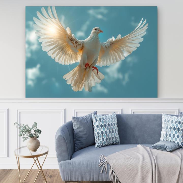 White Dove Tempered Glass Wall Art, Flying Bird Peace Symbol Decor