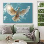White Dove Tempered Glass Wall Art, Flying Bird Peace Symbol Decor