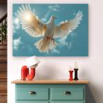 White Dove Tempered Glass Wall Art, Flying Bird Peace Symbol Decor