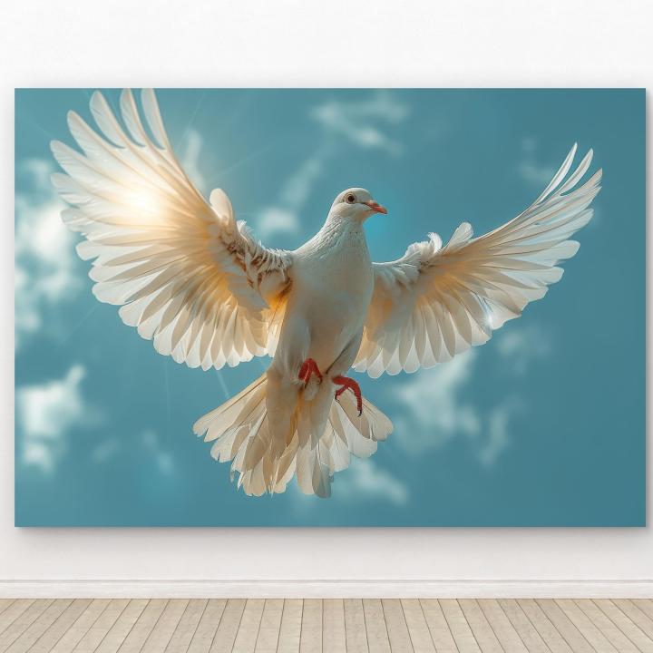 White Dove Tempered Glass Wall Art, Flying Bird Peace Symbol Decor