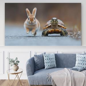 Tempered Glass Wall Art, Tortoise and Hare Race Decor, Kids Room Art