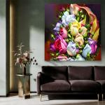 Modern Botanical Wall Art – Tempered Glass Panel Featuring Vibrant Roses & Tulips