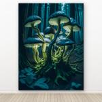 Glowing Mushroom Glass Wall Art, Bioluminescent Forest Decor, Tempered Glass Printing