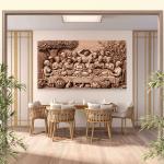 Thanksgiving Family Harvest Glass Wall Art, 3D Wood Carving Illusion Print, Farmhouse Dining Decor