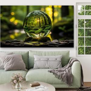 Tempered Glass Wall Art, Forest in Crystal Ball, Mossy Nature Landscape Print