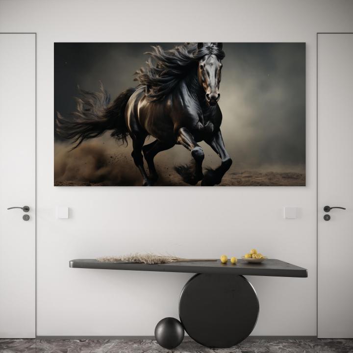 Black Horse Tempered Glass Wall Art, Running Stallion Decor, Majestic Animal Print