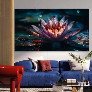 Purple Water Lily Tempered Glass Wall Art, Botanical Zen Meditation Decor