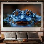 Crocodile Tempered Glass Wall Art, Realistic Alligator Eye Glass Print, Wild Animal Photography