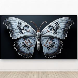 3D Effect Butterfly Glass Wall Art, Silver Blue Monarch Print, Tempered Decor