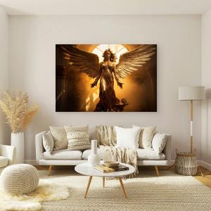 Golden Angel Wings Glass Wall Art, Heavenly Divine Goddess Tempered Glass Print