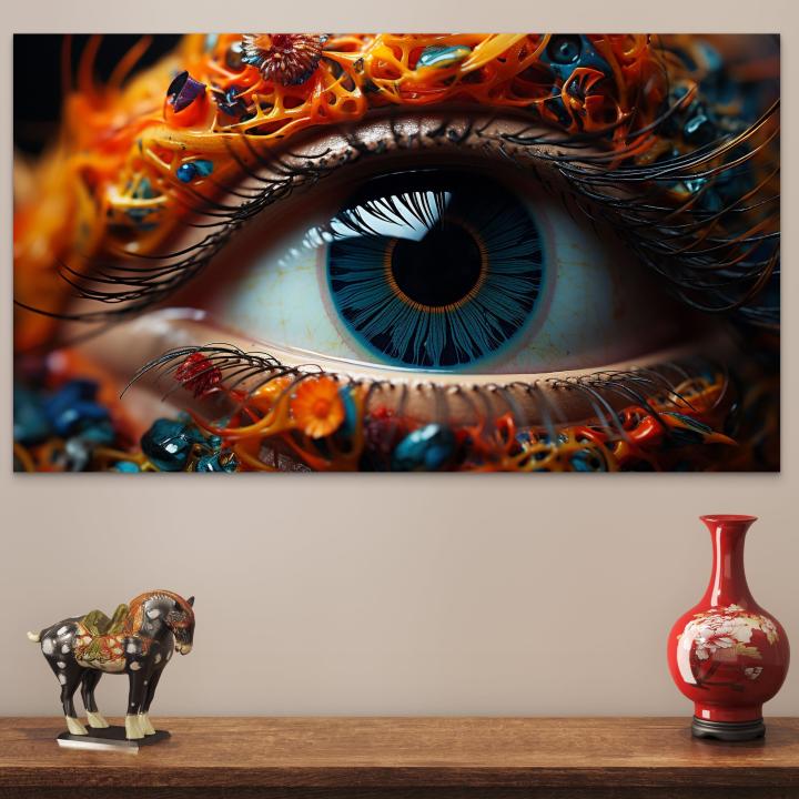 Abstract Blue Eye Glass Wall Art, Surreal Cyborg Iris Tempered Glass Decor