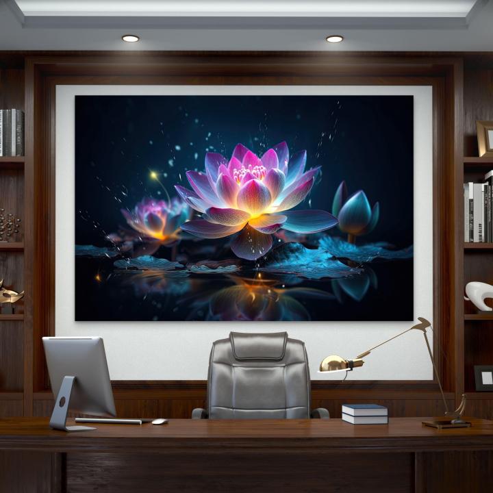 Glowing Lotus Flower Glass Wall Art, Mystic Water Lily Decor, Tempered Glass Printing