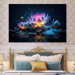 Glowing Lotus Flower Glass Wall Art, Mystic Water Lily Decor, Tempered Glass Printing