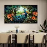 UV Printed Tempered Glass Wall Art: Peacock & Forest Decor