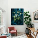 Glowing Mushroom Glass Wall Art, Bioluminescent Forest Decor, Tempered Glass Printing