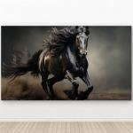 Black Horse Tempered Glass Wall Art, Running Stallion Decor, Majestic Animal Print