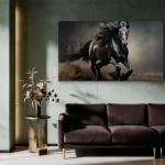 Black Horse Tempered Glass Wall Art, Running Stallion Decor, Majestic Animal Print