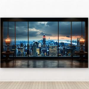 Sunset Over New York City – Empire State View on Tempered Glass  Modern Urban