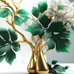 Luxury Floral and Golden Branch Wall Art, Decorative Tempered Glass Panel