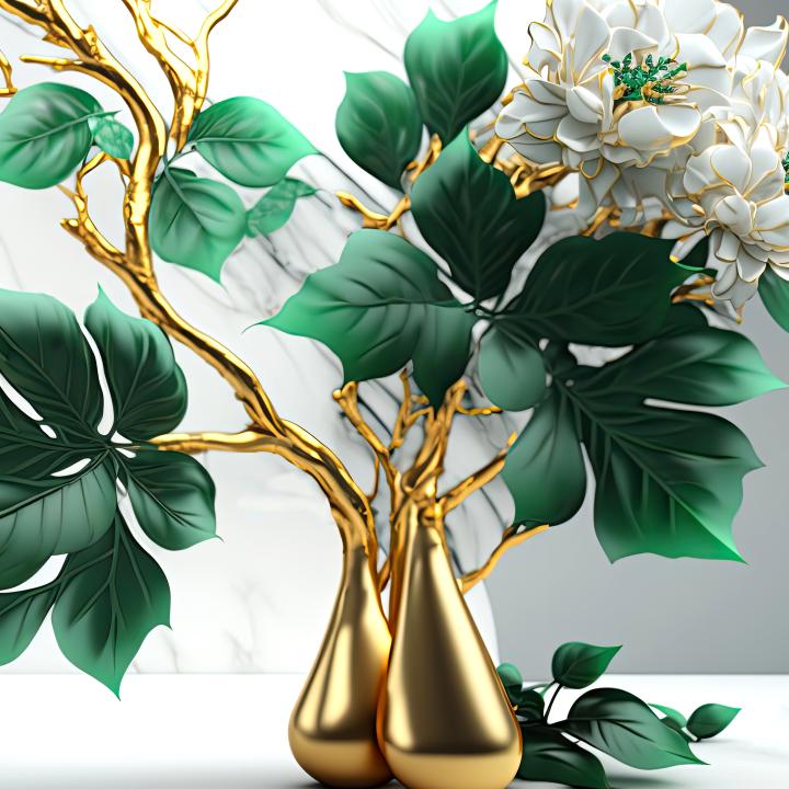 Luxury Floral and Golden Branch Wall Art, Decorative Tempered Glass Panel