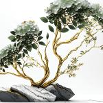 Golden Tree and Floral Tempered Glass Wall Art, Modern Home Decor