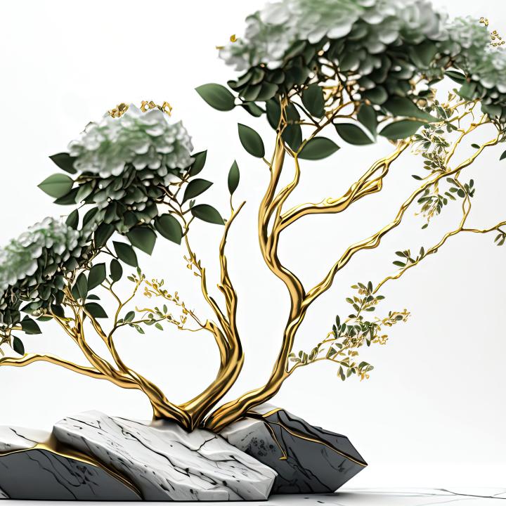 Golden Tree and Floral Tempered Glass Wall Art, Modern Home Decor