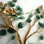 Golden Branches Tempered Glass Wall Art: Elegant Floral Design