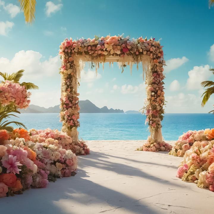 Large Floral Wedding Arch Beach View Tempered Glass Art,Romantic Wedding Decor,Destination Vibe