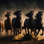 Large Tempered Glass Art,Running Wild Horses and Dust Cloud,Freedom Power Wall Art