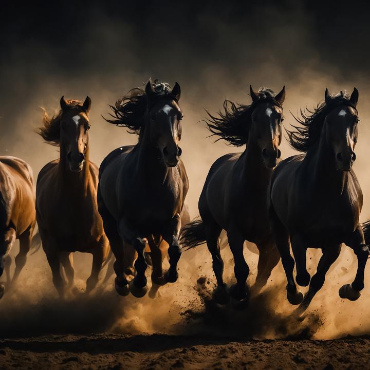 Large Tempered Glass Art,Running Wild Horses and Dust Cloud,Freedom Power Wall Art