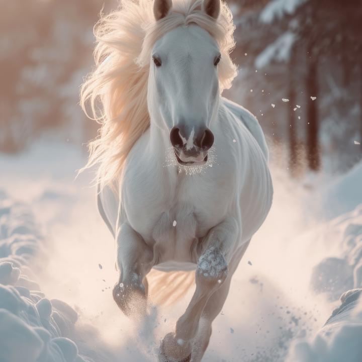 Running Horse in Snow Large Tempered Glass Wall Art,Symbol of Strength and Freedom