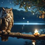 Owl Wall Art on Glass, Night Landscape Decorative Nature and Animal Theme Home Decor