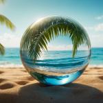 Tropical Dream in a Crystal Sphere Tempered Glass Art | Large Beach and Ocean View Print