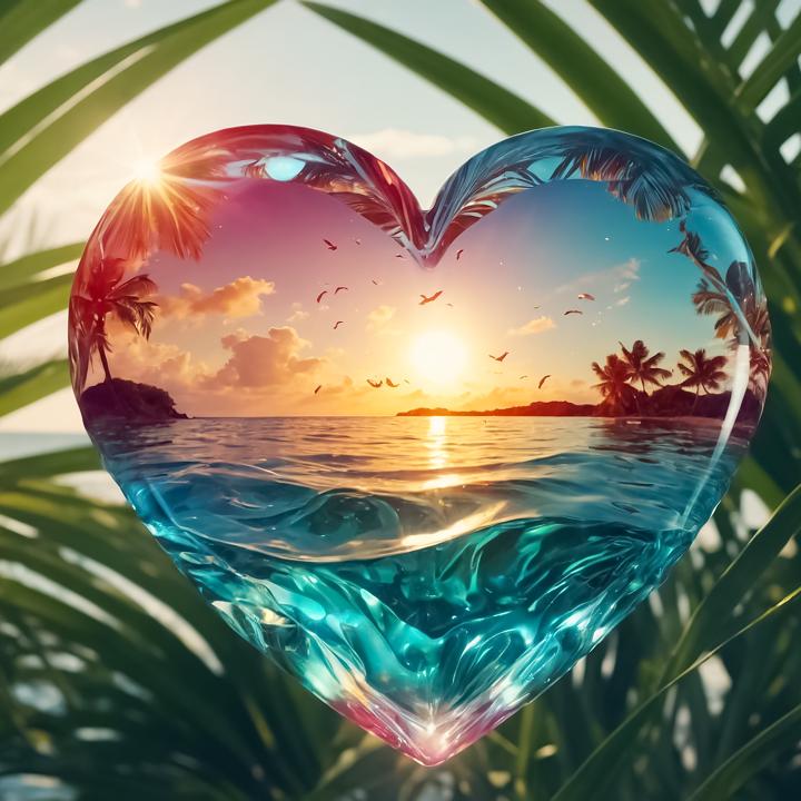 Tropical Sunset Heart-Shaped Tempered Glass Wall Art – Love Meets Nature