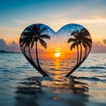 Paradise in a Heart Glass Wall Art | Love and Beach Themed Statement Piece