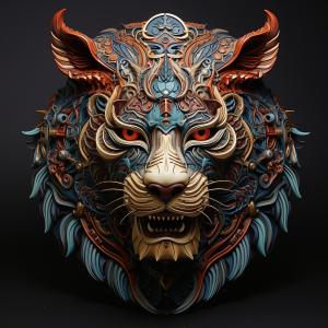 Large Tempered Glass Wall Art - Stylized Tiger/Lion Mask Decor