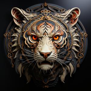 Large Tempered Glass Wall Art - Ornate Gold Detail Lion Head Sculpture Print