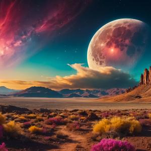 Colorful Sky and Moon Scene – Tempered Glass Wall Art, Modern Cosmic Landscape Design