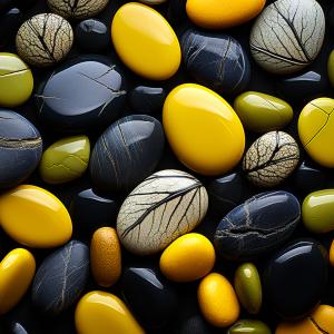 Natural Polished Veined Stones – Yellow, Black & Green Mosaic Meditation Stones Home Decor
