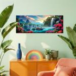 Fantasy Waterfall Tempered Glass Wall Art, Pink Flowers Nature Scene.