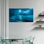 Tempered Glass Wall Art, Full Moon over Ocean Night View,Moonlight Sea Reflection