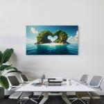 Large Heart Shaped Island Tempered Glass Art,Tropical Love Island Wall Decor,Honeymoon Gift