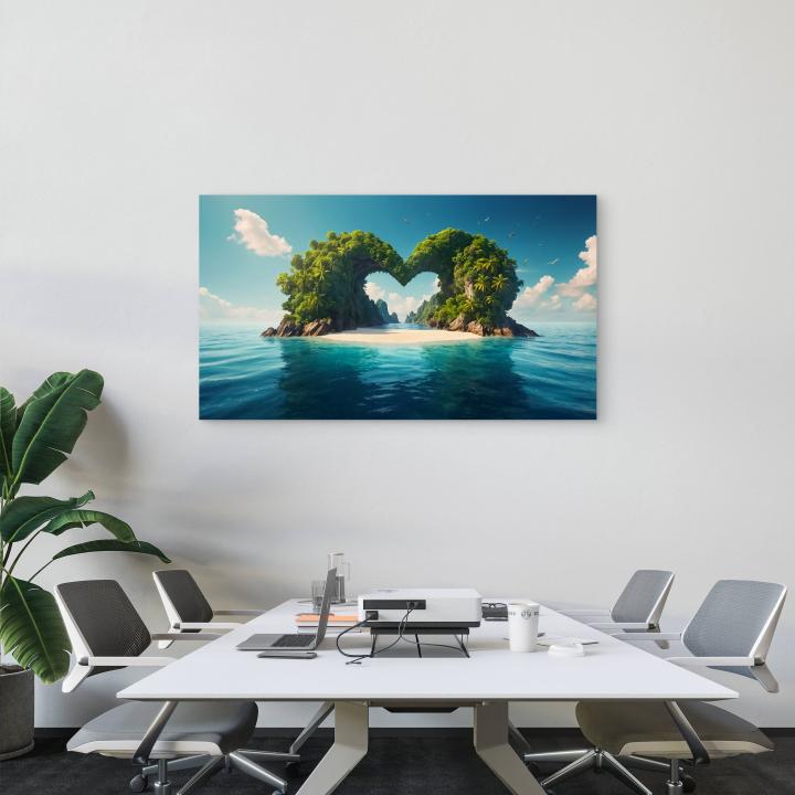 Large Heart Shaped Island Tempered Glass Art,Tropical Love Island Wall Decor,Honeymoon Gift