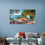Large Tempered Glass Print | Oranges on a Mediterranean Terrace with Turquoise Sea View