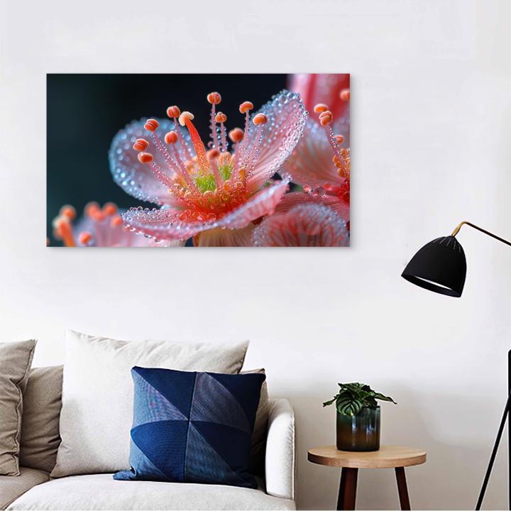 Pink Flower with Dew Drops – Tempered Glass Wall Art | Modern Home Decor | Glossy Glass Artwork