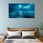 Tempered Glass Wall Art, Full Moon over Ocean Night View,Moonlight Sea Reflection