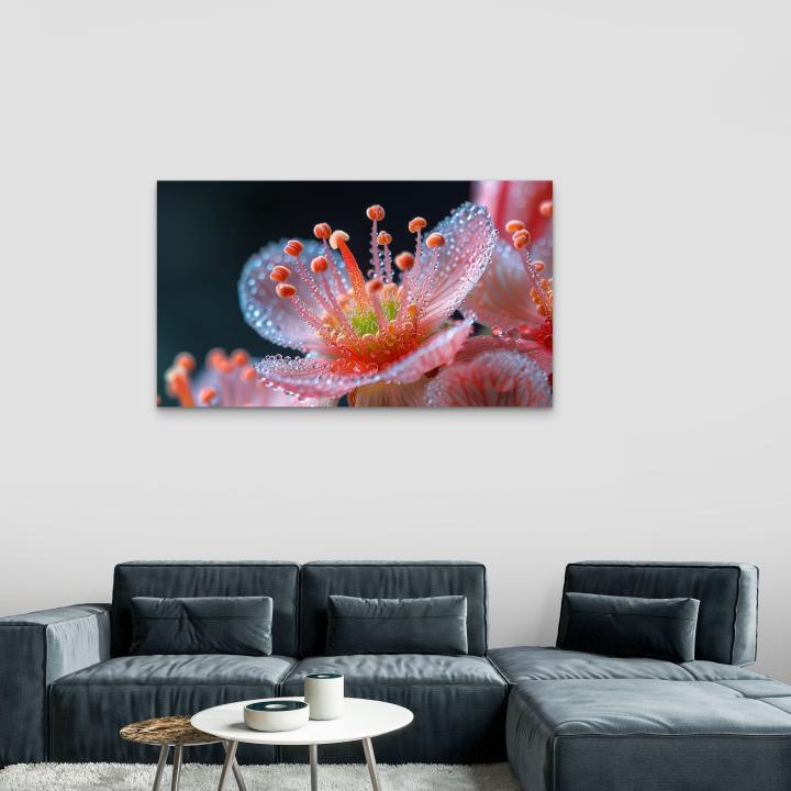 Pink Flower with Dew Drops – Tempered Glass Wall Art | Modern Home Decor | Glossy Glass Artwork