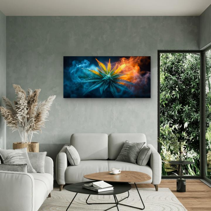 Tempered Glass Wall Art Cannabis Leaf, Fire and Ice Smoke Effect