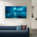 Tempered Glass Wall Art, Full Moon over Ocean Night View,Moonlight Sea Reflection