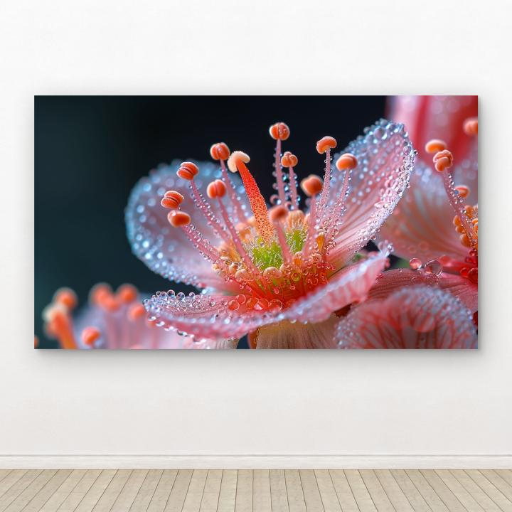Pink Flower with Dew Drops – Tempered Glass Wall Art | Modern Home Decor | Glossy Glass Artwork